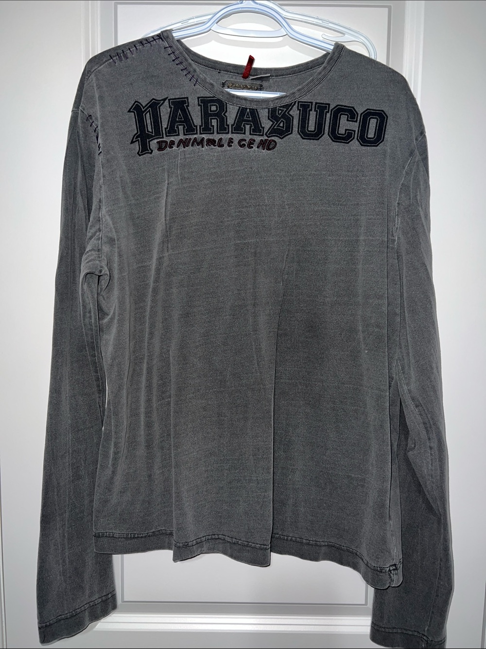 Parasuco Men's Long Sleeve Crewneck Shirt - Washed Gray with Black Logo